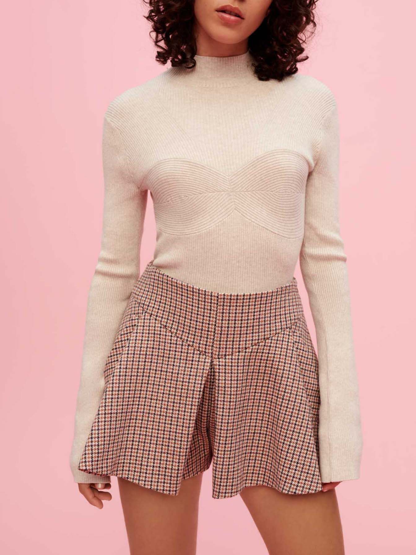 Culottes met pied-de-poulepatroon - Camel