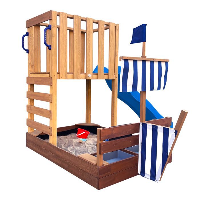 Zona de juegos - AXI - Vicky - Madera maciza - Tobogán azul - Arenero incluido