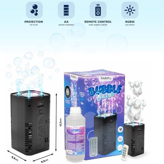Pacchetto audio DJ Ibiza 2200W - Subwoofer SUB15A da 800W - 2 altoparlanti DISCO15B da 700W - 2 macchine per bolle di sapone - 2 effetti luce