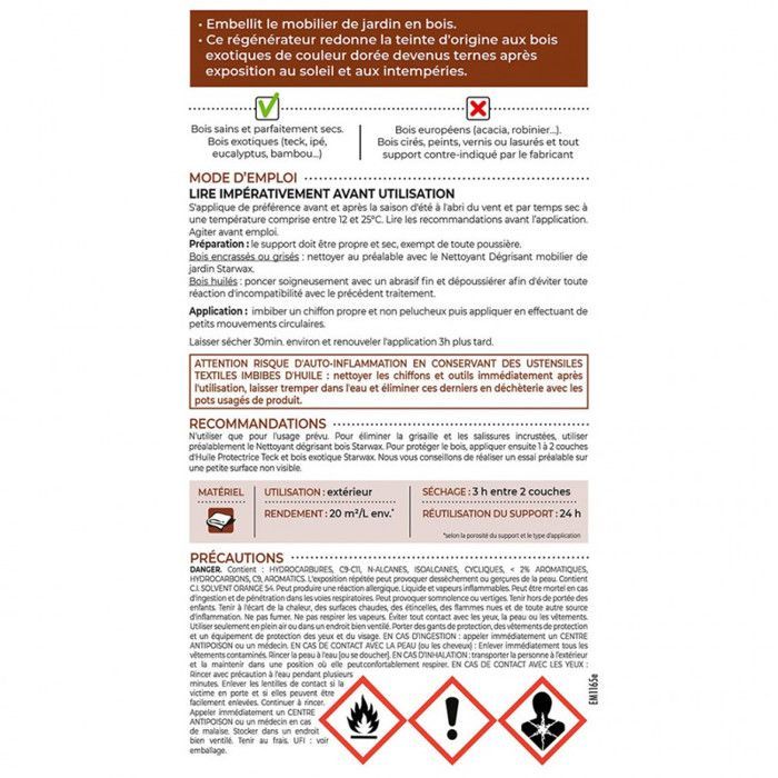 Régénérateur mobilier de jardin - spécial teck, bois exotique - 500 mL