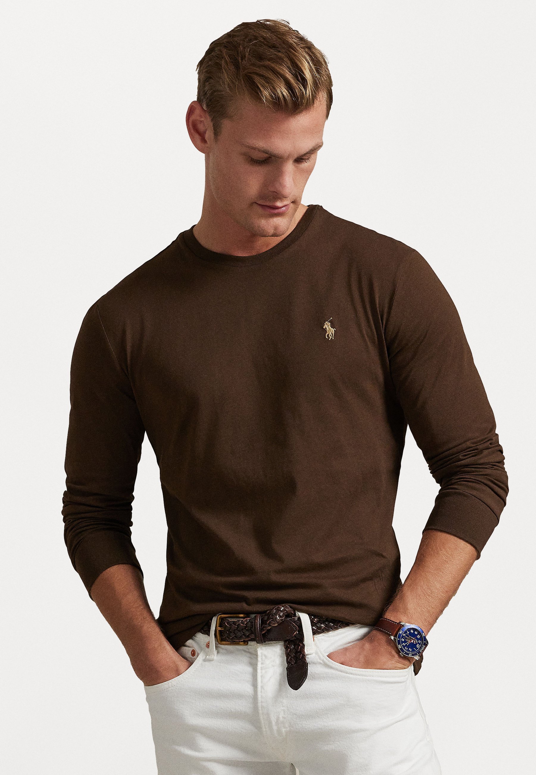 Polo Ralph Lauren CUSTOM SLIM FIT JERSEY T-SHIRT - Top met lange mouwen - nootmuskaatbruin