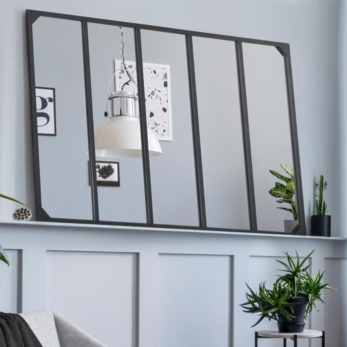 IDMARKET Industrial design 5-band glass-fronted mirror 140x84 cm