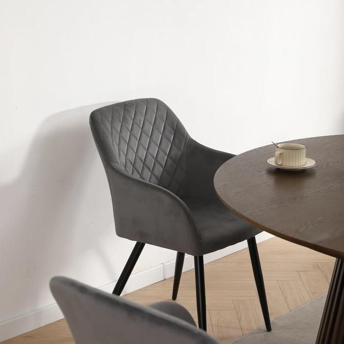 Chaise Fauteuil de salle à manger en velours gris avec accoudoirs Qualité Premium Contemporaine - Assise épaisse et confortable