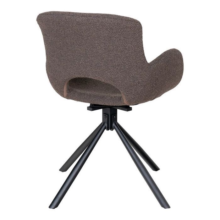 HERMOS - Juego de 4 sillas de comedor de tela bouclé color topo con base giratoria de metal negro.
