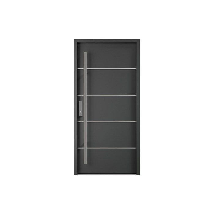 Puerta frontal de acero macizo y acero inoxidable, 207 cm de alto x 100 cm de ancho, color antracita - 68 mm de espesor - apertura a la derecha - LUSADA