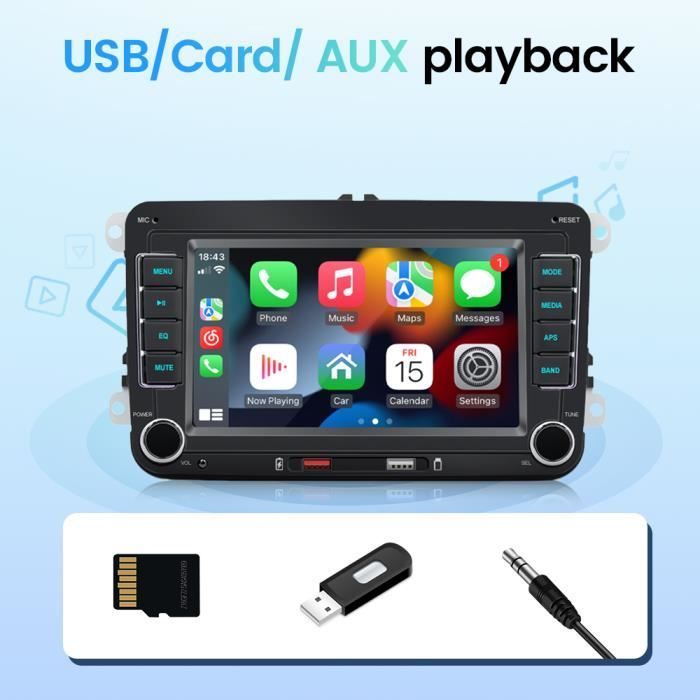 Autorradio GEARELEC de 7 pulgadas para VW, Carplay inalámbrico, Android Auto, reproductor multimedia MP5 con pantalla, USB, espejo retrovisor, Bluetooth, llamadas.