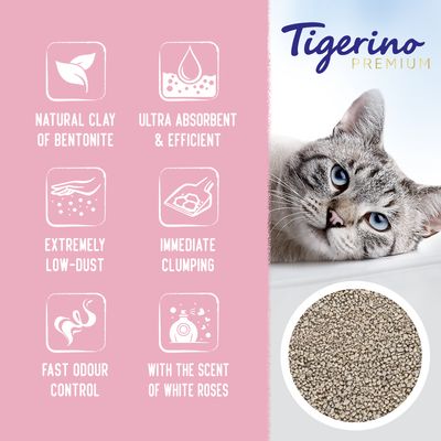 Tigerino Premium Katzenstreu – Duftet nach weißer Rose