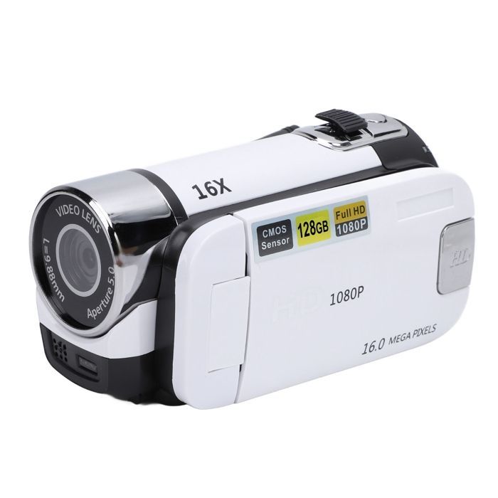 16MP 1080P Video Camera, 2.4 Inch Screen, 16X Digital Zoom, Anti-Shake for Travel, White
