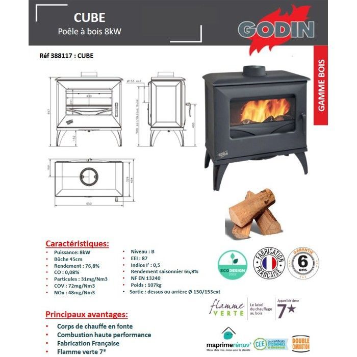 Godin Poêle à bois fonte - 388117