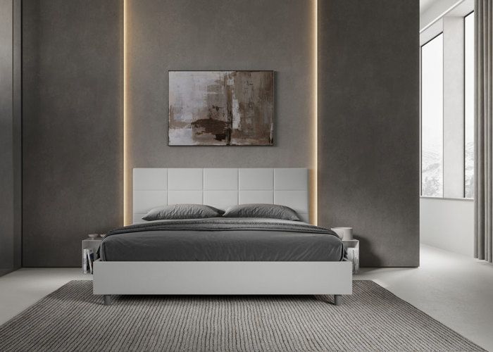 King size bed with storage - Ityhome - Mika - White faux leather - 200x210 cm - Upholstered headboard