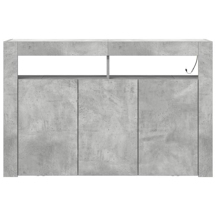 Aparador moderno - vidaXL - Gris hormigón - Iluminación LED - 8 compartimentos - Madera de ingeniería