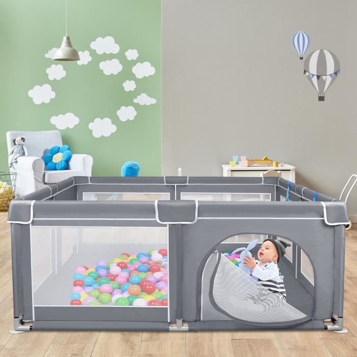 Baby Playpen - UISEBRT - With Non-Slip Base and Breathable Mesh - Grey - 180 x 150 cm