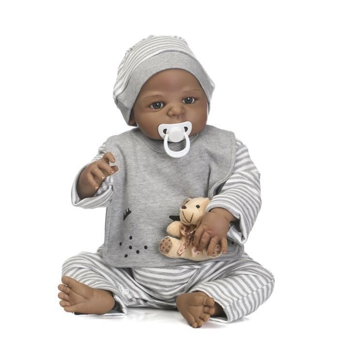 Boneco Reborn OLALI de Silicone Preto, Menino, 55cm - Brinquedo Realista de 22 Polegadas