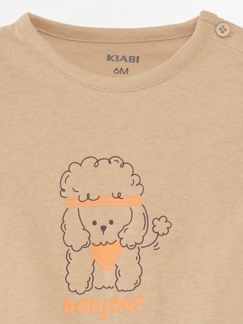 Bedrukt T-shirt met korte mouwen - BEIGE
