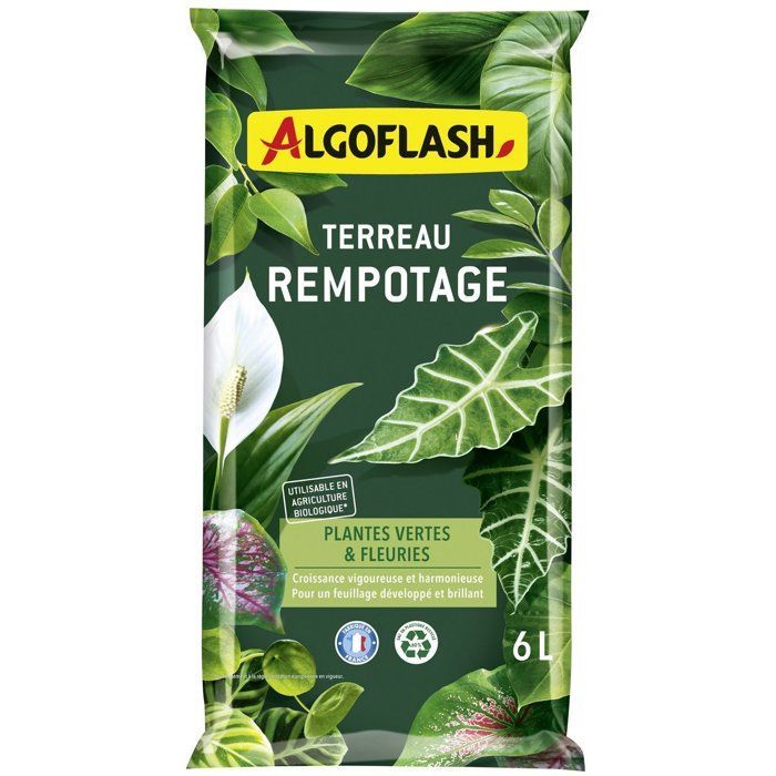 Terreau - ALGOFLASH - Rempotage, plantes vertes & plantes fleuries - 6 L