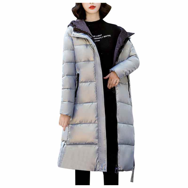 Parka invernale caldo da donna: giacca oversize, leggera, a maniche lunghe, con cerniera integrale e cappuccio ripiegabile; resistente all'acqua