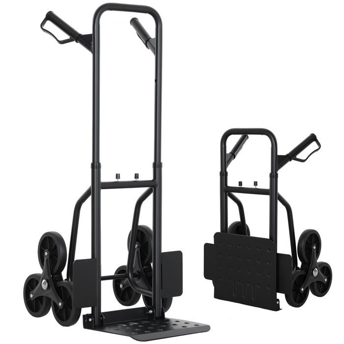 Carretilla elevadora para escaleras - DURHAND - plegable - 120 kg - 6 ruedas - cuerdas telescópicas - estructura de acero - 44x38x106,5 cm - negra