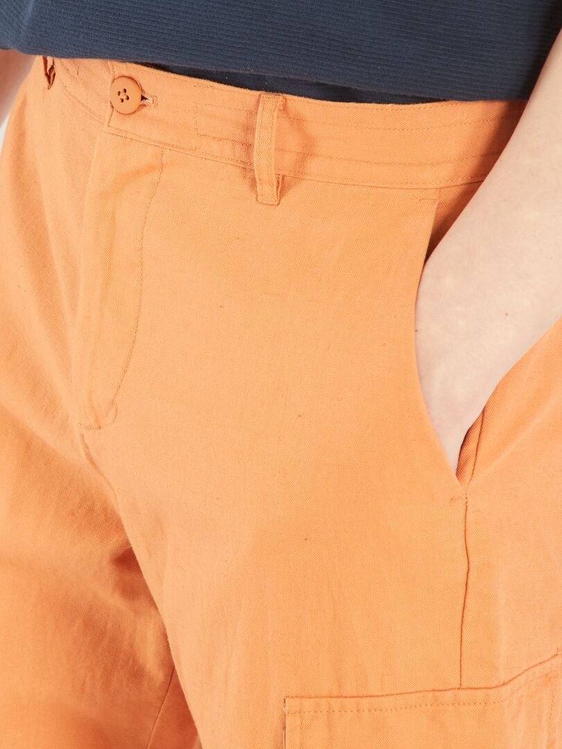 Pantalones de lino y algodón con bolsillos - NARANJA
