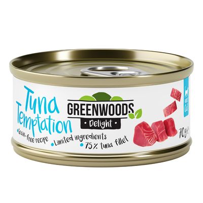 Greenwoods Delight -lajitelma, kanaa ja tonnikalaa, kokeilupakkaus 6 x 70 g