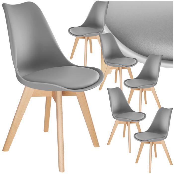 Chaises de salle à manger - TECTAKE - Lot de 6 fauteuils repas FRÉDÉRIQUE style scandinave forme ergonomique - Gris