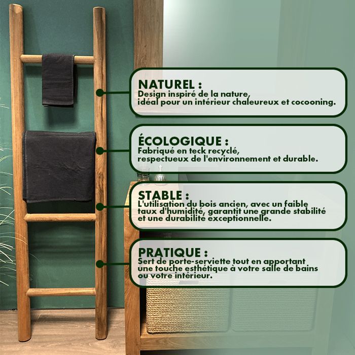 Empro Bathroom Ladder - 160cm Towel Ladder in Recycled Teak