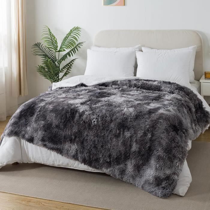Manta de piel sintética de 160x200cm, manta de felpa de pelo largo, manta gris de forro polar suave y cómoda para sofá.