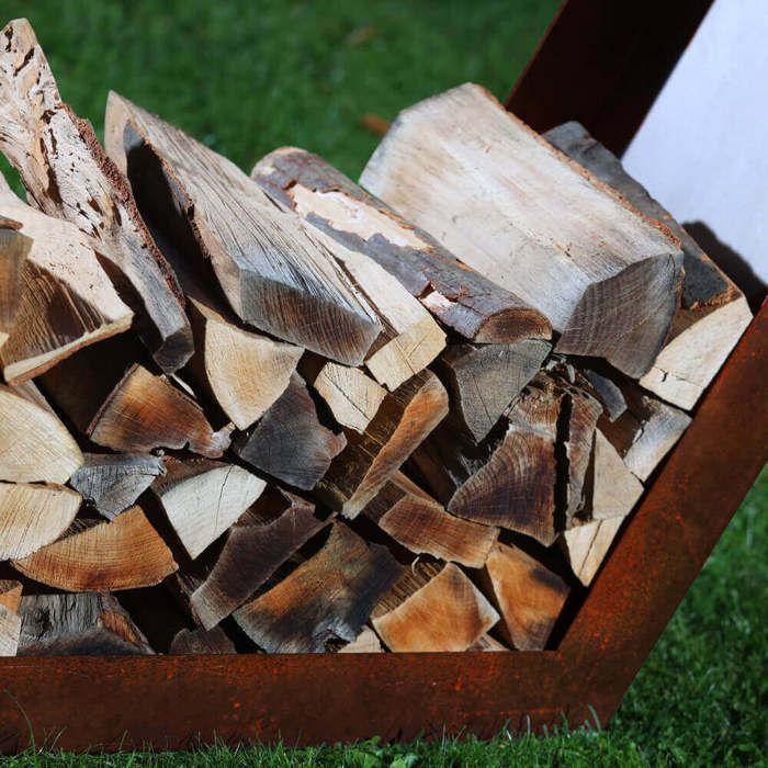 HOME DELUXE Grenier à bois 'PAULO' 160 cm x 40 cm x 60 cm, Inclus 2 x planches à découper en plastique, 1 x tiroir à cendres