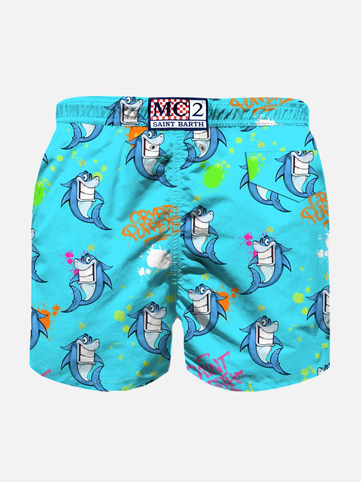 Kinderzwempak van lichtgewicht stof met Crypto shark print