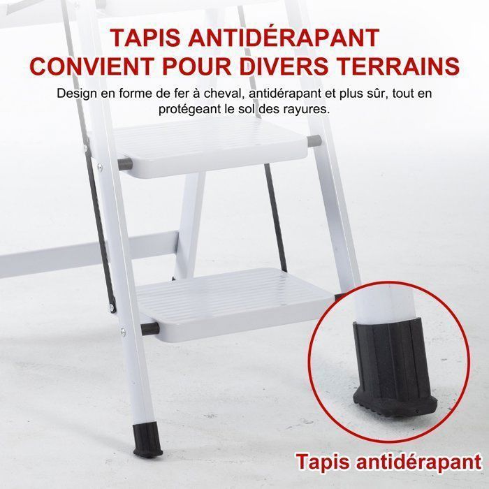Seven Comfort-Escabeau 4 marches(Seul)-Pliant-Stabilité et sécurité optimales-chargé 150KG-En Acier-Blanc