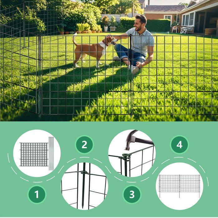 5 x Trellis + 6 posts, metal fencing to assemble, Green