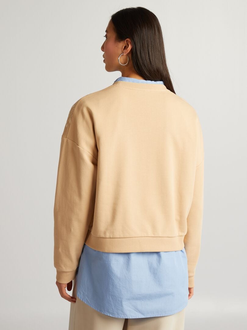 Sweatshirt van fleece met borduurwerk - BEIGE