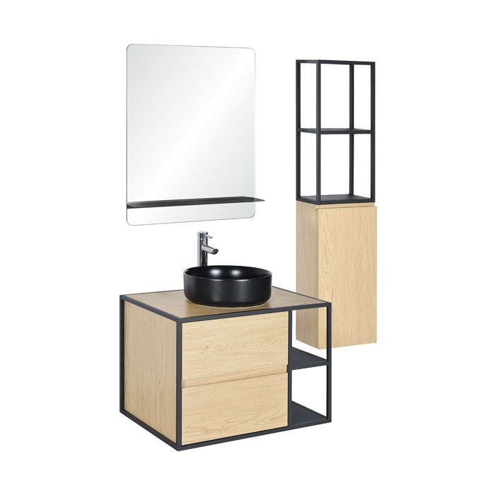 Conjunto de lavatório individual EDISSON de 70 cm + lavatório + espelho + coluna