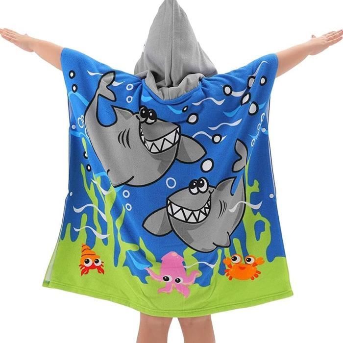 Serviette de Bain Enfant - AQSACOKIYA - Requin 75 x 150 cm - Serviette de Plage et de Piscine,Poncho Garçons,Microfibre