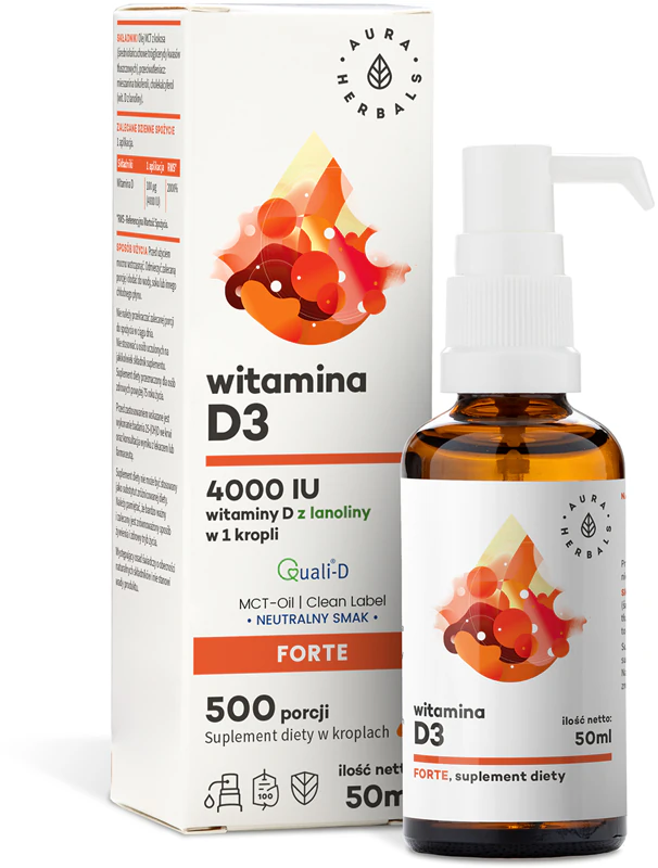 Aura Herbals Vitamine D3 4000 IE, MCT voedingssupplementdruppels ter versterking van het immuunsysteem