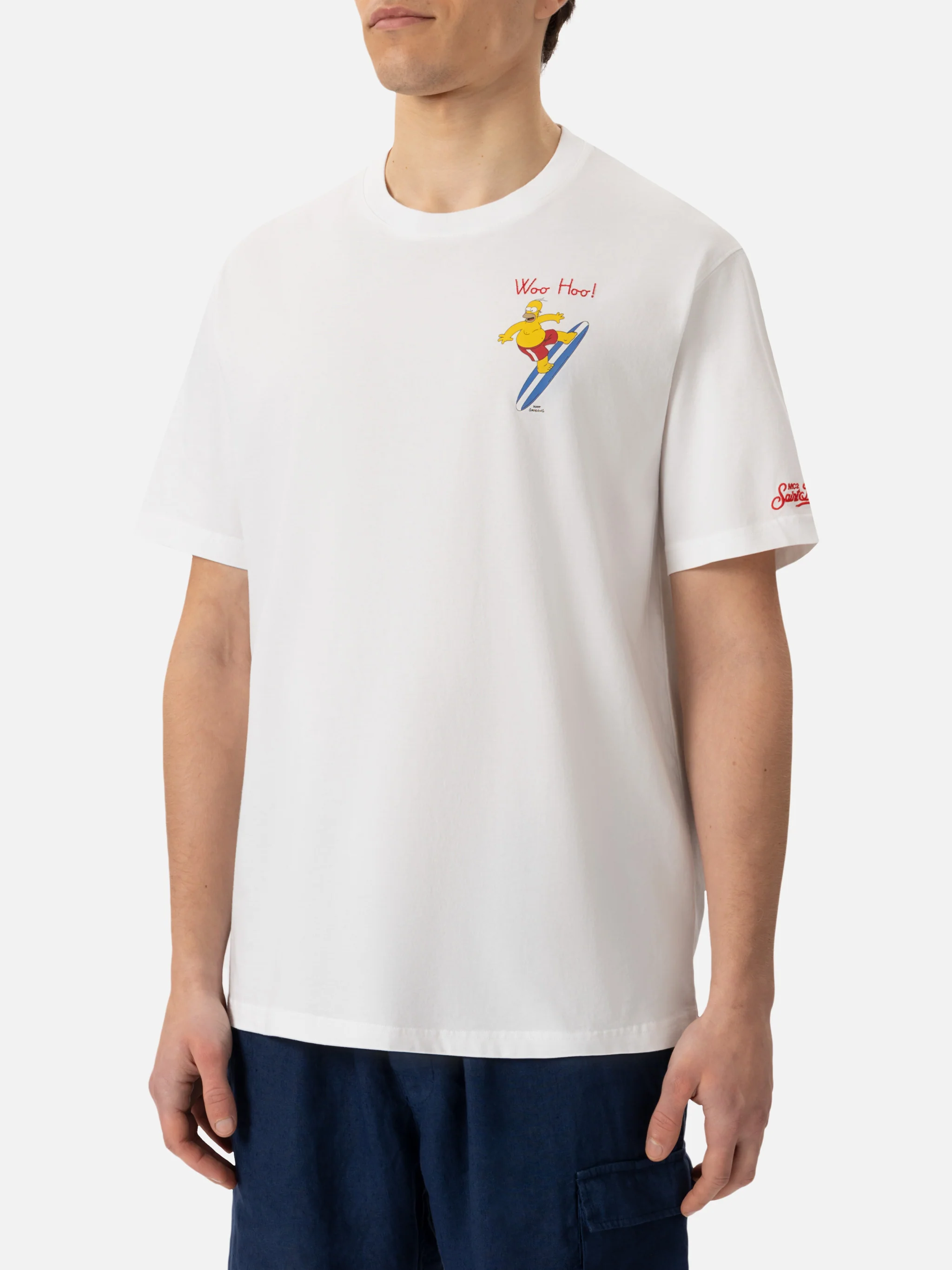 T-shirt Man in cotone organico con ricamo Homer Surfer | THE SIMPSON S
