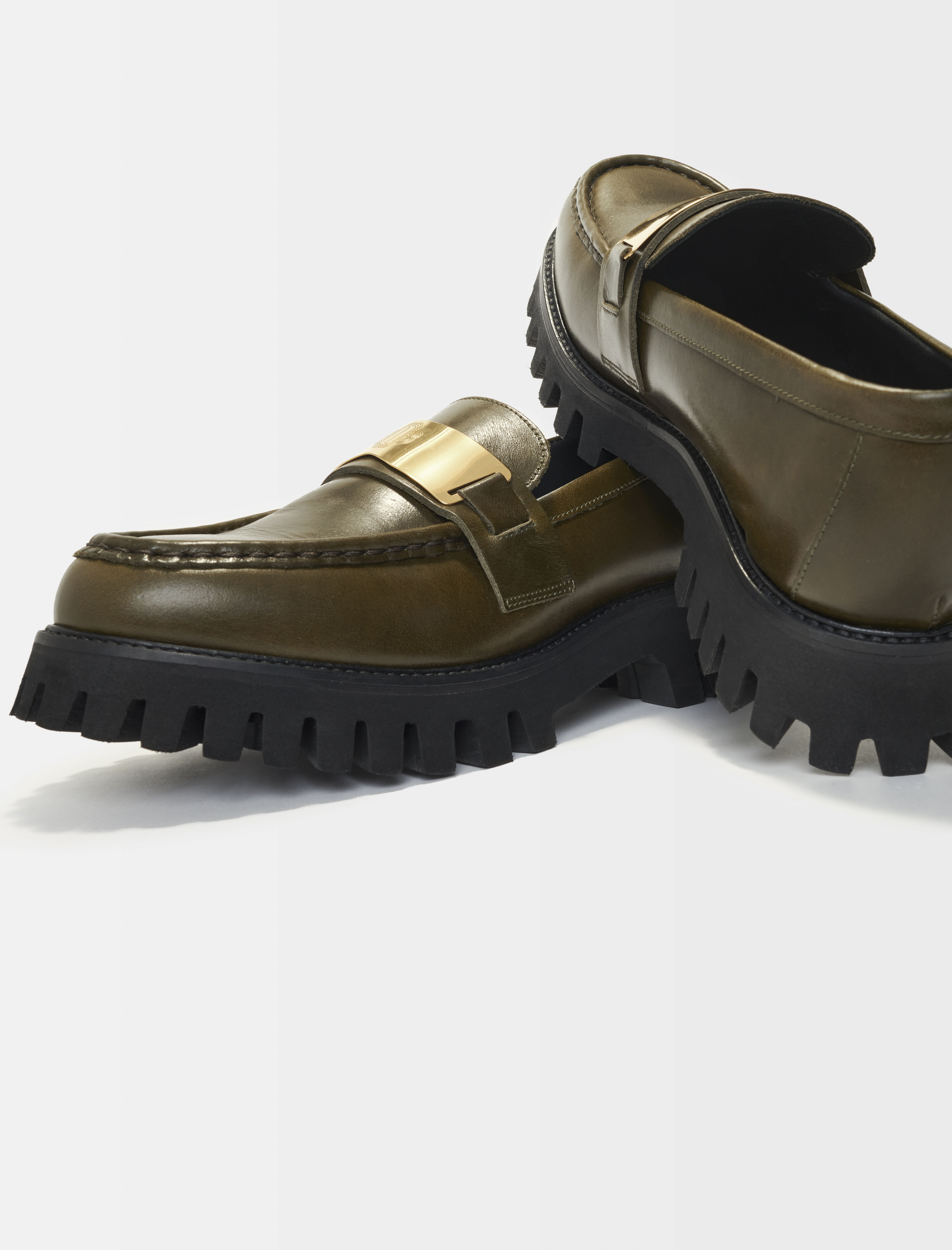 Leren loafers met plateauzool - Khaki