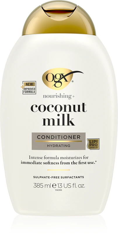 OGX Kokosmelk hydraterende conditioner met kokosolie.