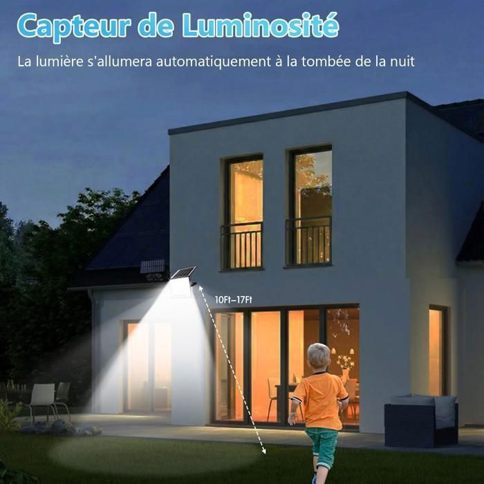 Lámpara solar de exterior AIMIUVEI con mando a distancia, 3000 mAh, ángulo de haz de 120°, 96 LED, aplique solar de pared para jardín y garaje.