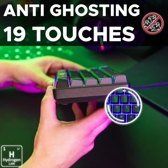 Teclado Gamer - The G-Lab - KEYZ HYDROGEN - Tamanho Compacto 60% - Retroiluminado - Com Fio - Preto/Cinza