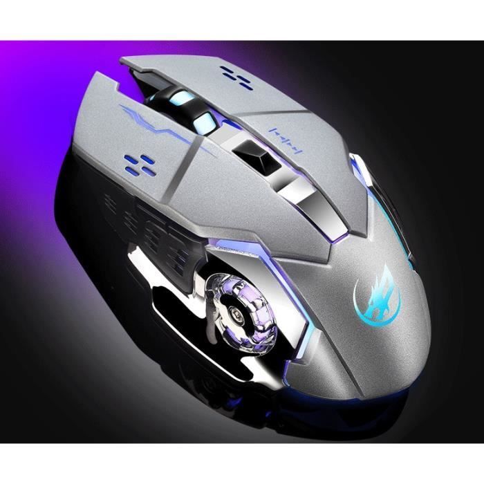 Souris Gaming sans fil rechargeable Souris optique USB silencieux 1600dpi pour ordinateur portable PC Gris