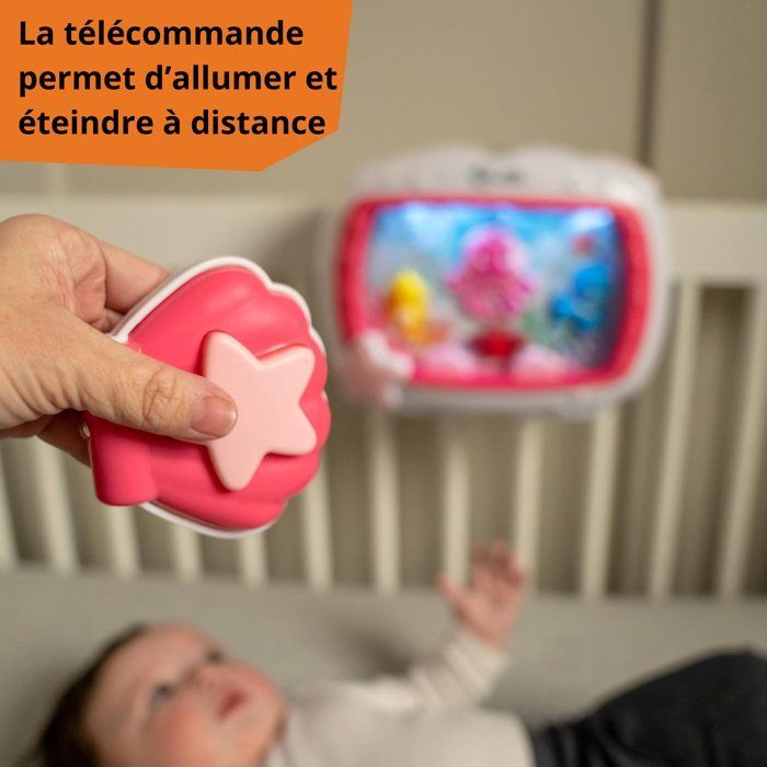 BABY EINSTEIN – Lámpara de noche para bebé Sueños Oceánicos – Sonidos musicales de acuario y océano, control remoto, rosa
