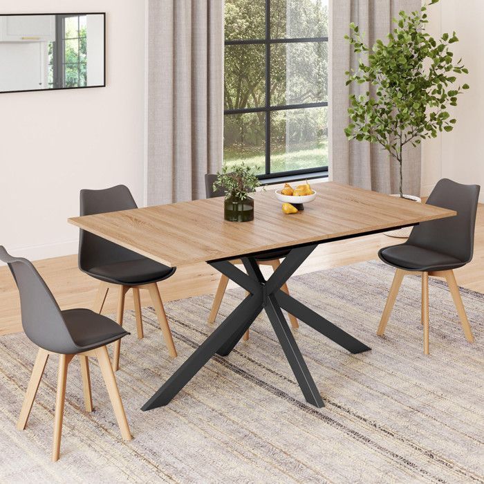 Mesa de comedor rectangular extensible IDMARKET ALIX para 6-10 personas, madera y negro, 160-200 cm