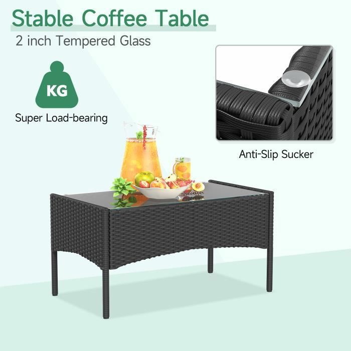 [NASPALURO] Garden Furniture Set - 4 Pieces of Black Rattan Garden Furniture