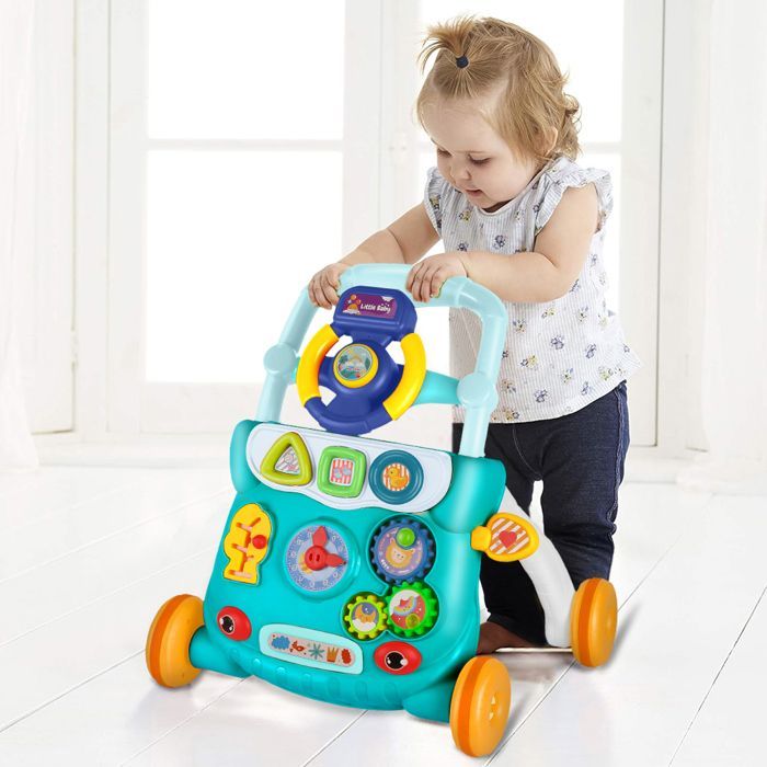 Andador parlante SUPFINE para bebés, andador plegable, juguete de empuje 2 en 1 para bebés con música - 40 * 32 * 40,5 cm - Verde