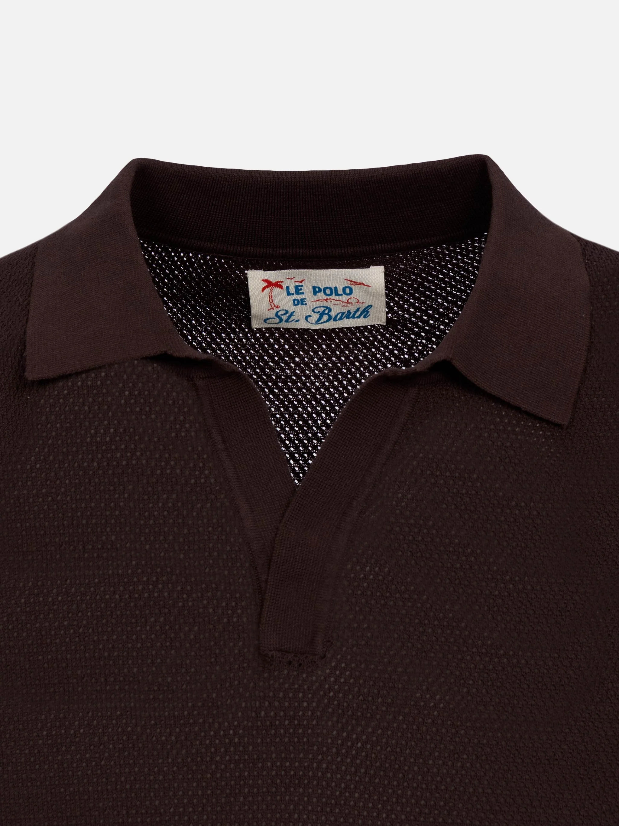 Sloan poloshirt zonder knoopjes in bruin mesh
