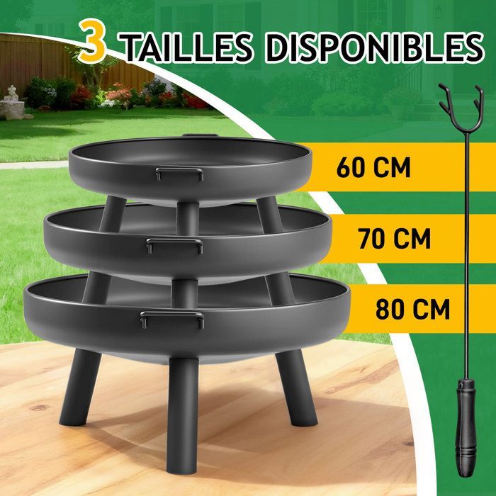 Tuinhaard Ø 80 cm, vuurkorf en vuurton, vonkenvanger voor verwarming/barbecue, houten vuurkorf