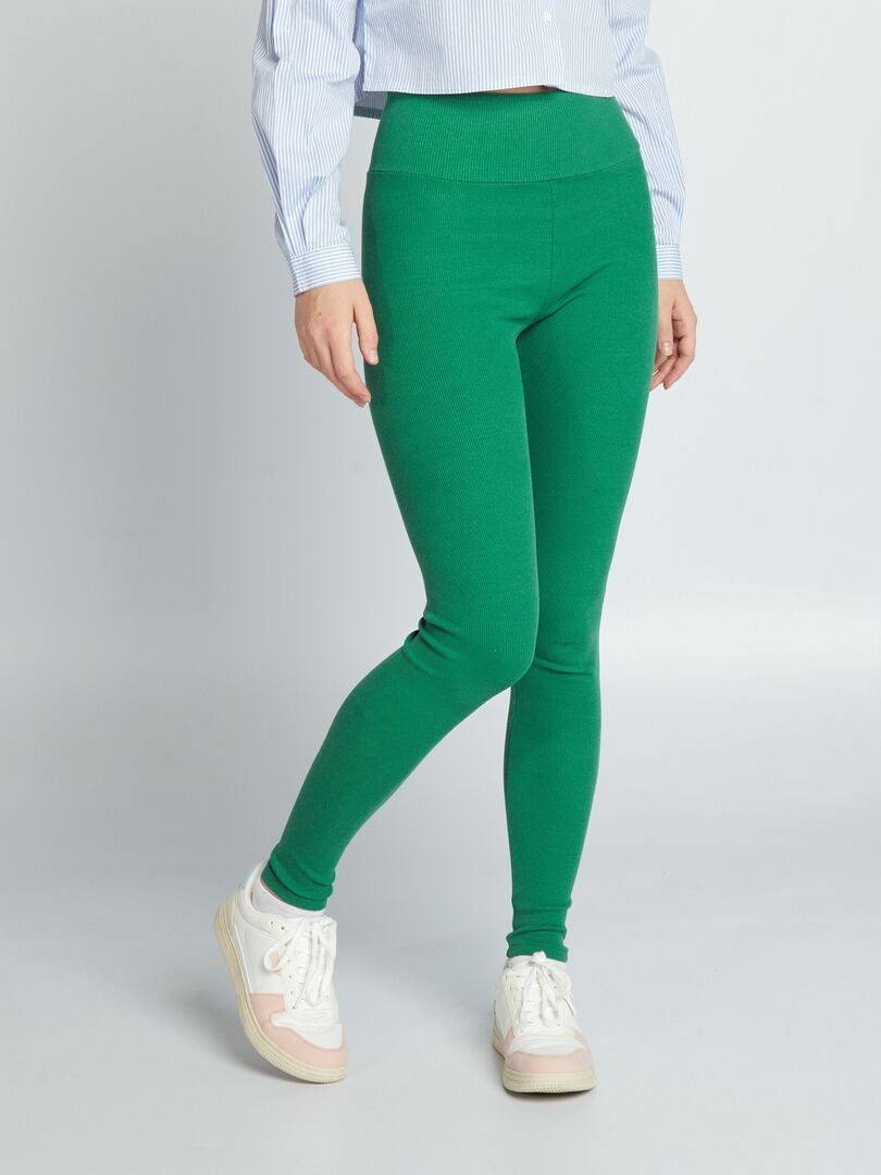 Geribbelde gebreide legging - GROEN