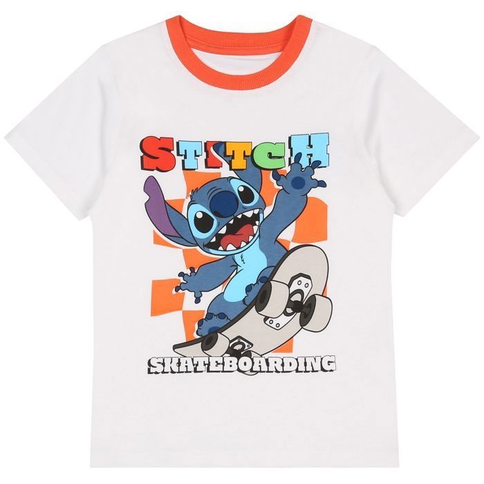 DISNEY Stitch Tweedelige katoenen zomerpyjama voor jongens met korte mouwen, 100% katoen, 104 cm