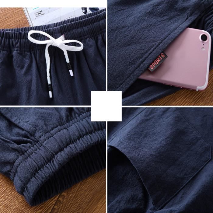 Bermudas ligeras de lino y algodón para hombre, corte recto, cintura elástica estándar.