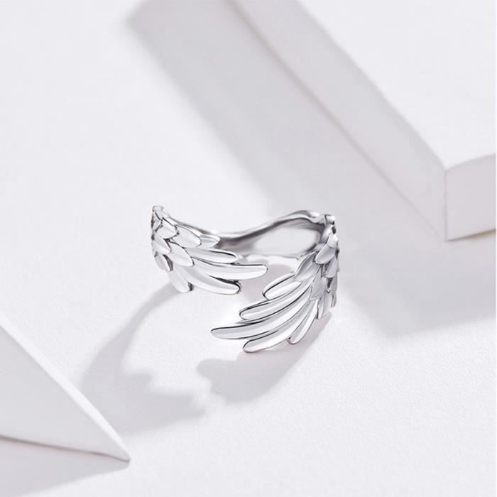 Anillo de alas de plata esterlina SHARPHY - Joyería de alas de plumas para mujer - Plata